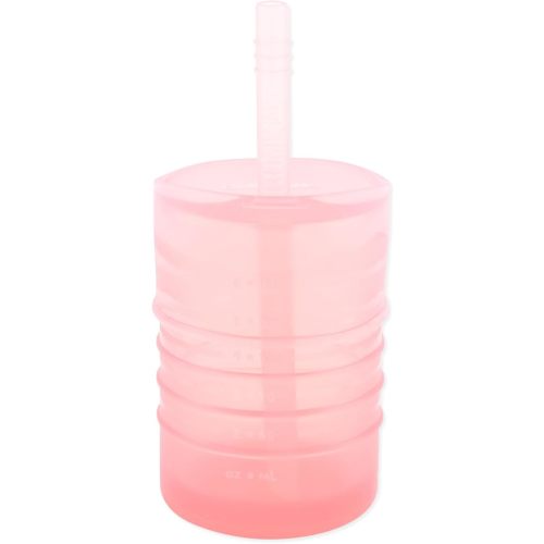 Bumkins Baby and Toddler Cups, Sippy Cup with Straw, Spill Proof, Transition Cup for Babies Ages 1 Year, Safely Sip from Lid, Straw or Cup, First Year Supplies, Platinum Silicone, Holds 7oz, Pink