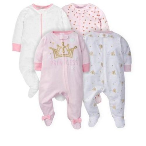 Gerber Baby Girls 4 Pack Sleep 'n Play Footie - Castle - Preemie - 4-pack