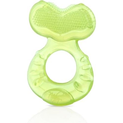 Nuby Silicone Teethe-eez Teether with Bristles, Includes Hygienic Case, Green