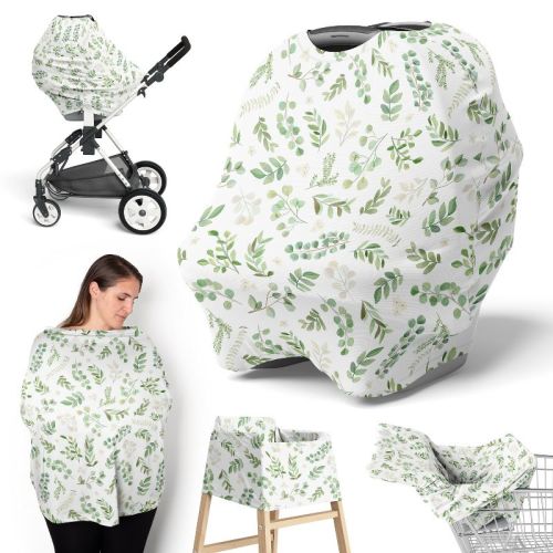 Sweet Jojo Designs Gender Neutral 5-in-1 Multi Use Baby Nursing Cover Botanical Leaf Green And White