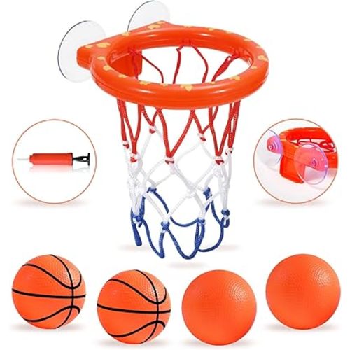 Bath Toys - Bathtub Basketball Hoop for Kids Toddlers,Bath Toys Shower Toys for Kids Ages 4-8,Suction Cup Basketball Hoop & 4 Soft Balls Set for Boys Girls