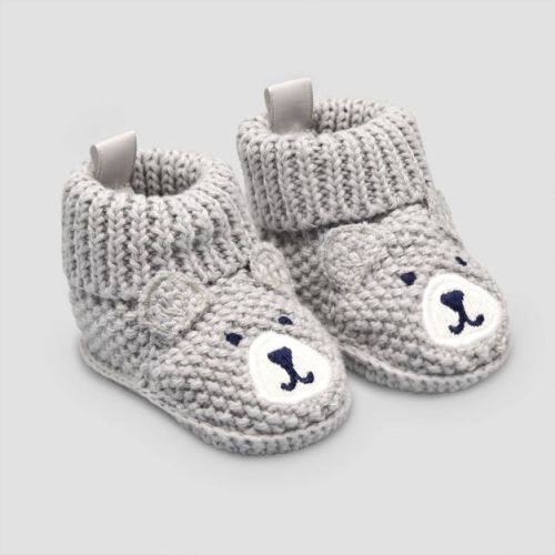 Carter's Just One You® Baby Boys' Knitted Bear Slippers - Gray: Newborn Bootie Shoes, Pull-on Design