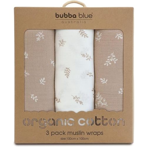 Bubba Blue Organic Cotton Muslin Wraps, Chestnut (Pack of 3)