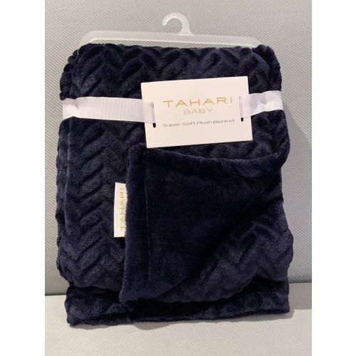 Tahari Baby Boy Blanket Navy Blue Herringbone Geometrical Print Soft Plush New