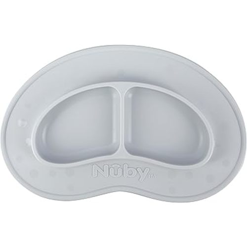 Nuby Sure Grip Miracle Mat 2-Section Plate - Toddler Suction Plate - 6+ Months - Gray