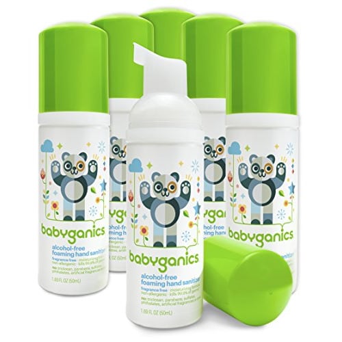 Babyganics Foaming Pump Hand Sanitizer, Alcohol Free, Travel Size, Fragrance Free, Kills 99.9% of Common Bacteria, Moisturizing, 1.69oz (Pack of 6)