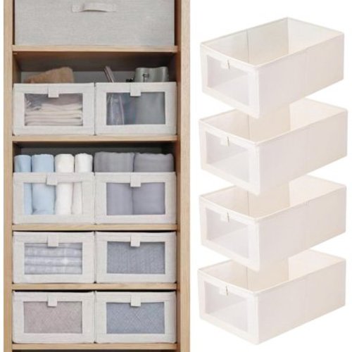 Hengguang 4 Pack Linen Closet Organizers And Storage, Foldable Closet Storage Bins with Clear Window, Closet Baskets for Closet Organization, Storage Bins for Organizing Clothing, Jeans, Shelves