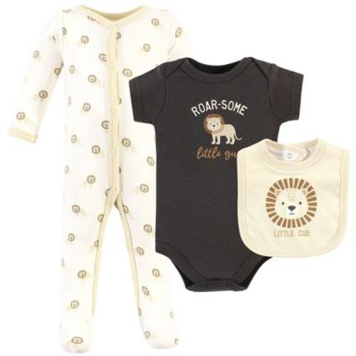 Hudson Baby Infant Boy Cotton Sleep And Play, Bodysuit And Bandana Bib Set, Brave Lion, 0-3 Months