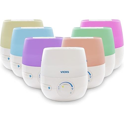 Vicks NaturalCare Cool Mist Ultrasonic Humidifier (VUL530), White, Small Room – Humidifier and Diffuser with Nighttime Light, Works with Vicks VapoPads