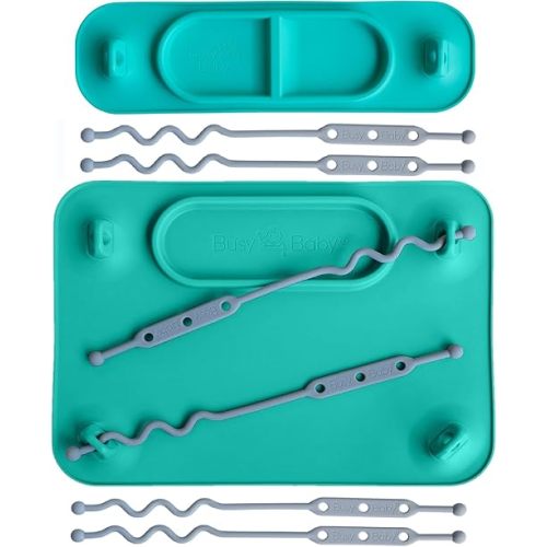 BUSY BABY Silicone Mat Bundle - 1 Original Mat Plus 1 Mini Mat, Strong Suction Cups, 6 Straps to Secure Baby Essentials and Keep Them Off The Floor, Baby Led Weaning, Travel Sleeve Included