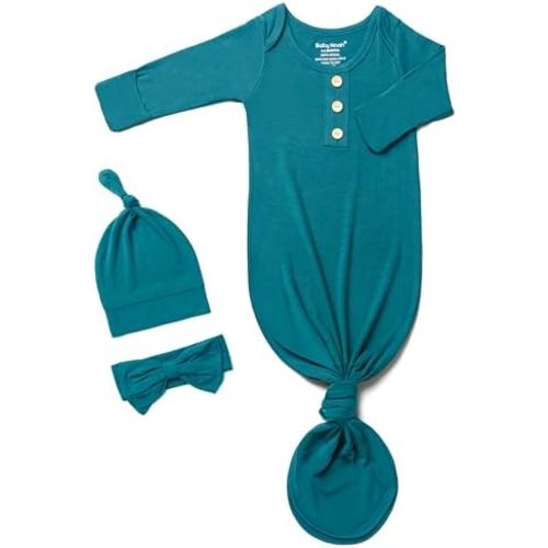 Newborn Baby Knotted Gown, Super Soft Silky Infant Sleeper, Baby Girl Sleep Gown with Mittens, Bow, and Hat Set