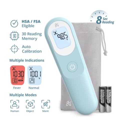Greater Goods Digital Infrared Forehead Thermometer, Kids and Adults w Backlit Display, Powder Blue