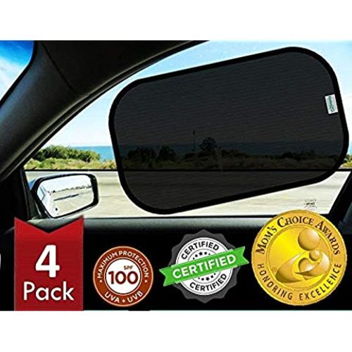 Munchkin® Brica® Sun Safety™ Car Window Roller Shade with White Hot® Heat Alert, 2 Pack, Black