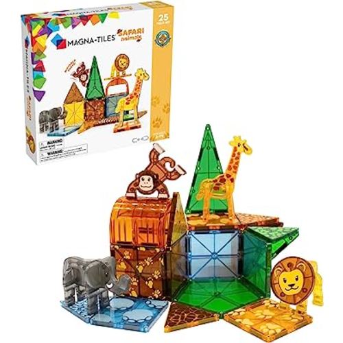 MAGNA-TILES Safari Animals 25-Piece Magnetic Construction Set, The ORIGINAL Magnetic Building Brand