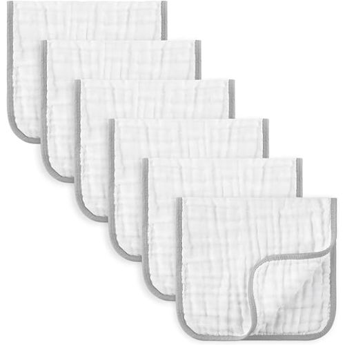 MUKIN Baby Burp Cloths Sets for Unisex Newborn Burping Clothes 6 Pack Bibs Rags for Boys and Girls (Grey)