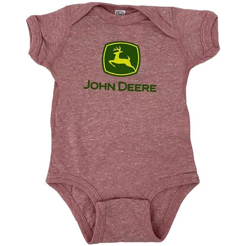 John Deere Baby Girl Short Sleeve Bodysuit with Large Logo