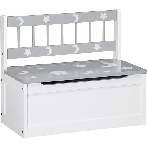 Qaba Toddler Toy Box Storage Bench with Large 27 L Interior, Kids Storage Bench Seat with Storage for Toddler Playroom Furniture, Kids Bedroom Furniture, Toy Organizer and Storage Bin, Gray