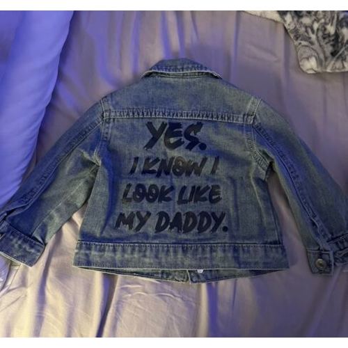 SHEIN BABY BOY Casual Streetwear Light Wash Ripped Denim Jacket With Slogan Print | SHEIN USA