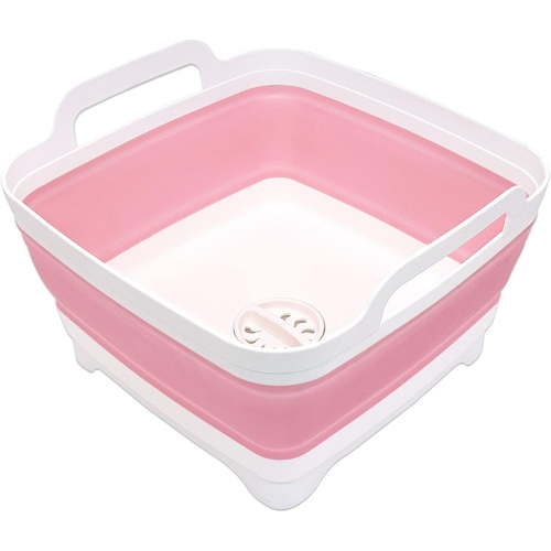 2.4 Gal(9L) Collapsible Dish Basin with Drain Plug, Space Saving Outdoor Multiuse Foldable Sink Tub, Dishpan, Kitchen Storage Tray for Camping, Vegetable Washing, RV