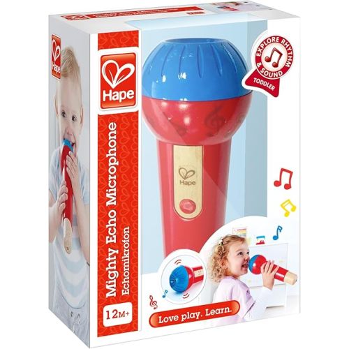 Hape Mighty Echo Microphone | Battery-Free Voice Amplifying Microphone Toy for Kids 1 Year & Up, Red, Model Number: E0337