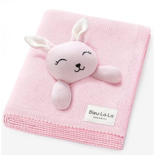 Blanket Lovey 100% Organic Cotton Baby Blanket with Comfort Lovey, Soft Security Blanket for Newborns & Toddlers (Bunny - Pink)