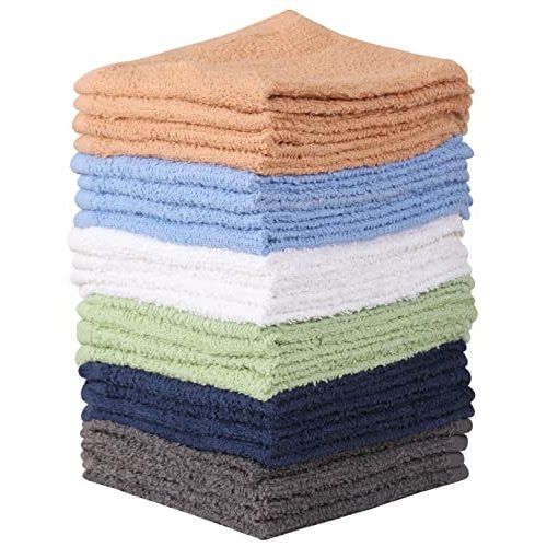Towel and Linen Mart 100% Cotton - 24 Pack Wash Cloth Set - Flannel Face Cloths, Highly Absorbent and Soft Feel Fingertip Towels (Multi, Pack of 24)