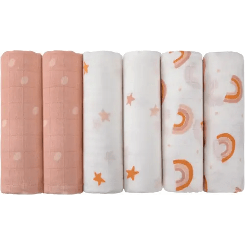 Maliton Muslin Swaddle Blankets for Newborn, 6-Pack Breathable Receiving Blanket (27" x 27") Soft Baby Blankets for Girls and Boys, Baby Burp Cloths with 3-Layer Cotton Design for Infant Wrap(Rainbow)