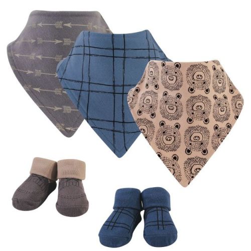 Hudson Baby Infant Boy Cotton Bib And Sock Set 5pk, Black Bear, One Size