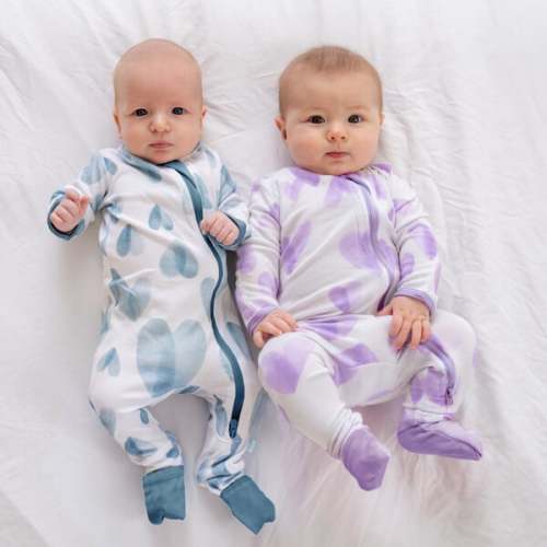 Baby Bamboo Pajamas w/ DreamCuffs®, Blue Hearts - Dreamland Baby | Maisonette