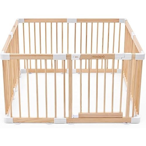 HARPPA Grovi Baby Gate Playpen, Wooden Playpen for Babies and Toddlers, Large Baby Fence Play Yard – GREENGUARD Gold 43.3 x 43.3 x 24 inch
