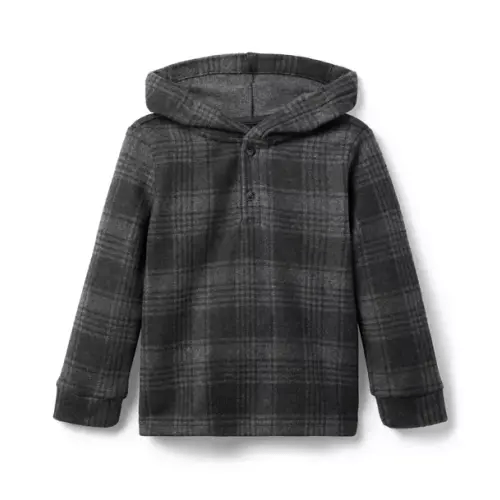 Boy Charcoal Heather Plaid Plaid Flannel Hooded Sweatshirt by Janie and Jack