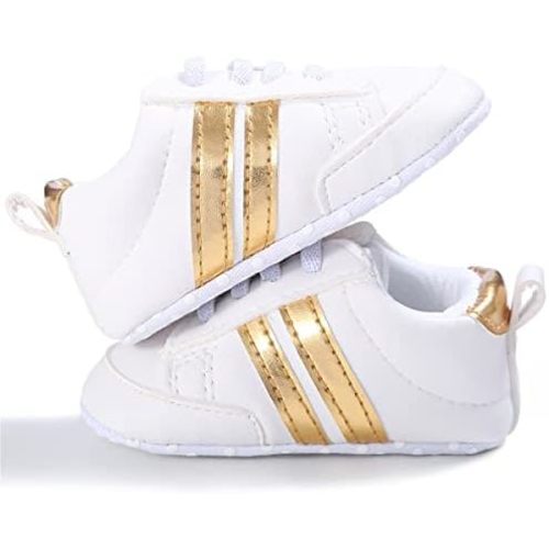 KIDSUN Infant Baby Boys Girls Sneaker Leather Soft Sole Anti-Slip Newborn Toddler White Casual Shoes First Walker Crib Shoes