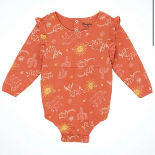 Wrangler Infant Girls' Cactus Print Long Sleeve Snap Onesie | Boot Barn