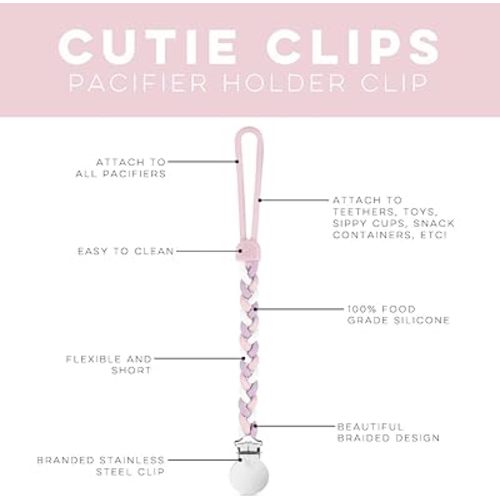 Ryan & Rose Cutie Clip Braiden Pacifier Clip - Braided Silicone (Dollhouse)