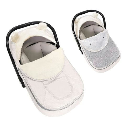 Baby Car Seat Cover,Winter Car Seat Cover for Babies Car Seat or Stroller,2 in 1Universal Infant Car Seat Cover for Boys & Girls-Keeps Baby Warm and Cozy,Zipped Baby Carseat Cover Fit for All Season - Beige