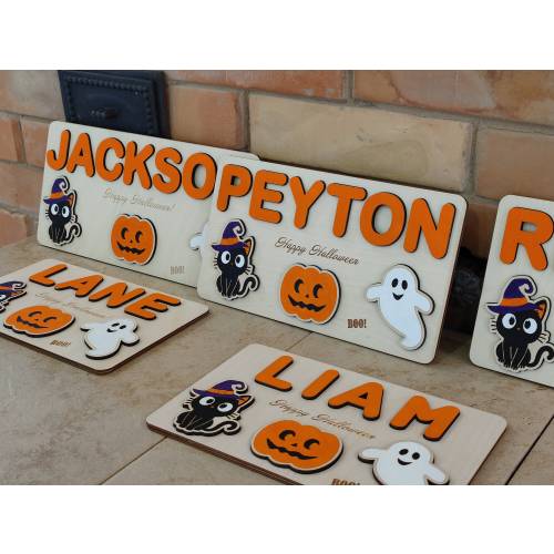 Baby toddler kid Halloween Wooden name puzzle