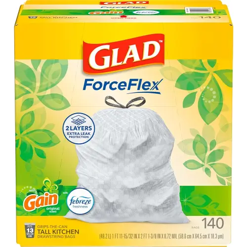 Glad ForceFlex Tall Kitchen Trash Bags, 13 Gallon, Gain Original, 140 Count (Package May Vary)