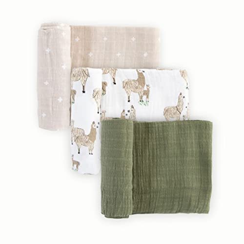 Little Unicorn Premium Muslin Swaddle Blanket 3 Pack | for swaddling, Play, Nursing & More | Giftable Set of 3 (Llama Llama)