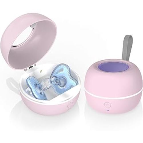 Upgraded Portable Pacifier Sanitizer, UV Light Sanitizer Box, 99.99% Cleaned in 3 Minutes, 90 Disinfection Cycles, USB Rechargeable, Baby Pacifier Sanitizer On The Go (Large Pink)