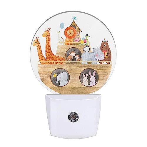 Uanvaha Cute Noah's Ark Night Light Ship with Animals Giraffe Rabbit Elephant Bear Birds Nightlight LED Round Lamp for Boys Girls