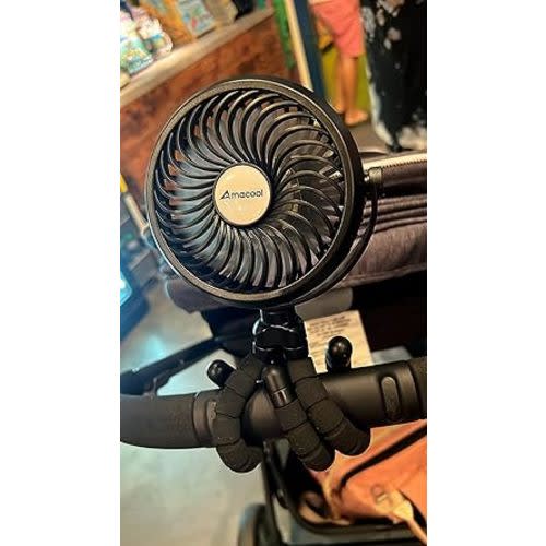 AMACOOL Battery Operated Stroller Fan Flexible Tripod Clip On Fan with 3 Speeds and Rotatable Handheld Personal Fan for Car Seat Crib Bike Treadmill (Black)