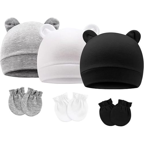 Newborn Baby Hats and Mittens Bear Ear Newborn Hats for Boys Infant Beanie Caps Mittens for Newborn Baby Boy Girls