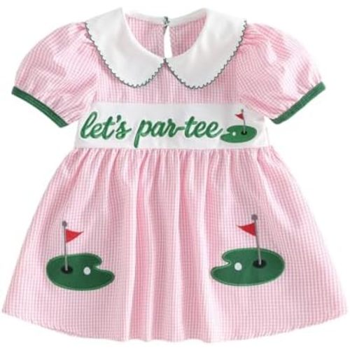 Todder Golf Dress Plaid Summer Clothes Baby Girl Short Puff Sleeve Doll Collar Gingham Print Polo Sport Dress Outfit