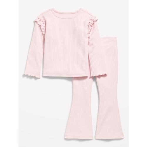 Long-Sleeve Ruffle-Shoulder Top and Flare Leggings Set for Toddler Girls