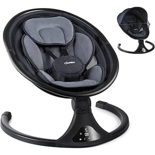 LAREX Baby Swing to Toddler Electric Infant Swing Portable for Newborn Boy Girl, 5 Sway Speeds with Remote Control, 12 Preset Melodies and Bluetooth, 0-6 Months Max 20 Lbs (2024 Model-Black)