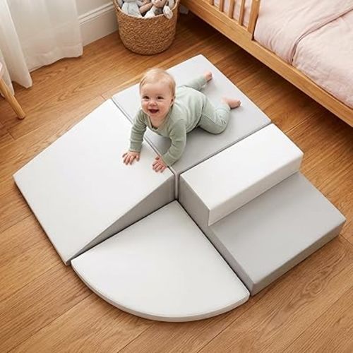 little dove 4-Piece Set Climbing Toys for Toddlers 1-3, Baby Foam Climbing Blocks for Toddlers, Soft Play Toddler Climbing Toys Indoor for Crawling Climbing and Sliding, Foam Play Gym, Gray & White
