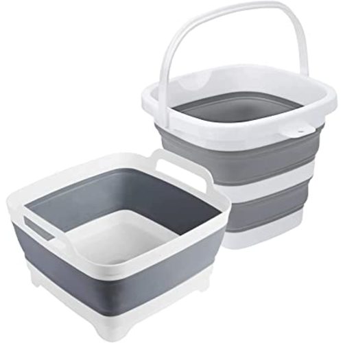 Collapsible Basin Bucket,9L Collapsible Dishpan with Drain Plug for Kitchen Sink,5L Portable Foldable Small Plastic Water Supplies for Outdoor Garden Camping Fishing Car Wash(Sets of 2)