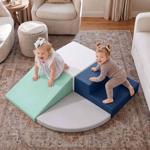 4-Piece Foam Climbing Blocks for Toddlers 1-3 | Toddler Climbing Toys Indoor, Soft Play Set for Crawling Climbing and Sliding, Easy to Clean, Ideal Gift for Kids, Blue