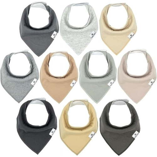Diaper Squad 10-Pack Organic Cotton Bandana Drool Bibs for Infants & Newborn, Unisex Plain Colors