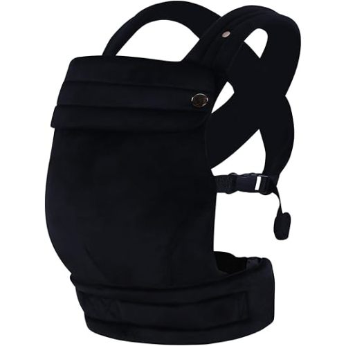 Baby Carrier Newborn to Toddler - Ergonomic,Velvet Fabric Breathable Mesh Cozy and Lightweight Infant Carrier for 7-35lbs,Enhanced Lumbar Support Hands-Free Parenting,All Seasons,Black